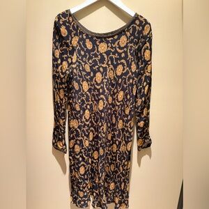 Vintage Baroque Print Dress 🖤 Black & Gold Versace Vibes Stripe Detail Collar 10